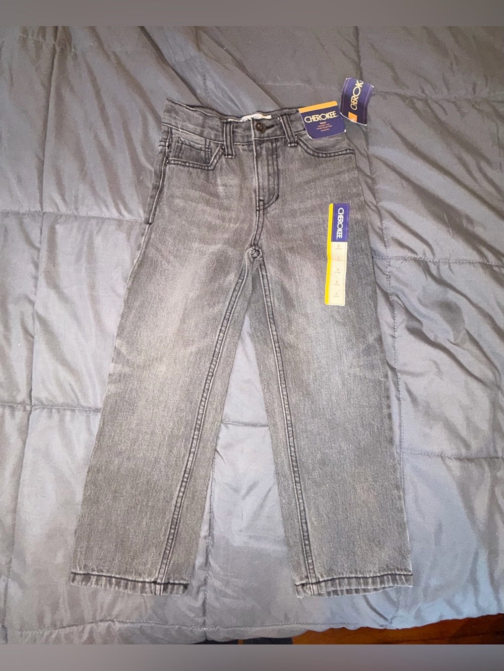 Cherokee Straight Fit Jeans Size 5 Gray Wash Adjustable Waist Kids NWT